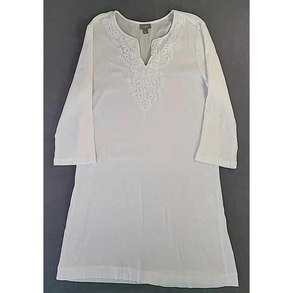 J. Jill White Embroidered Lagenlook Dress Large – Casual Elegant Knee-Length - Picture 1 of 7